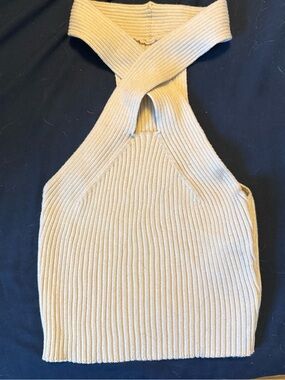 Ribbed Halter Knit Crop Top in Beige